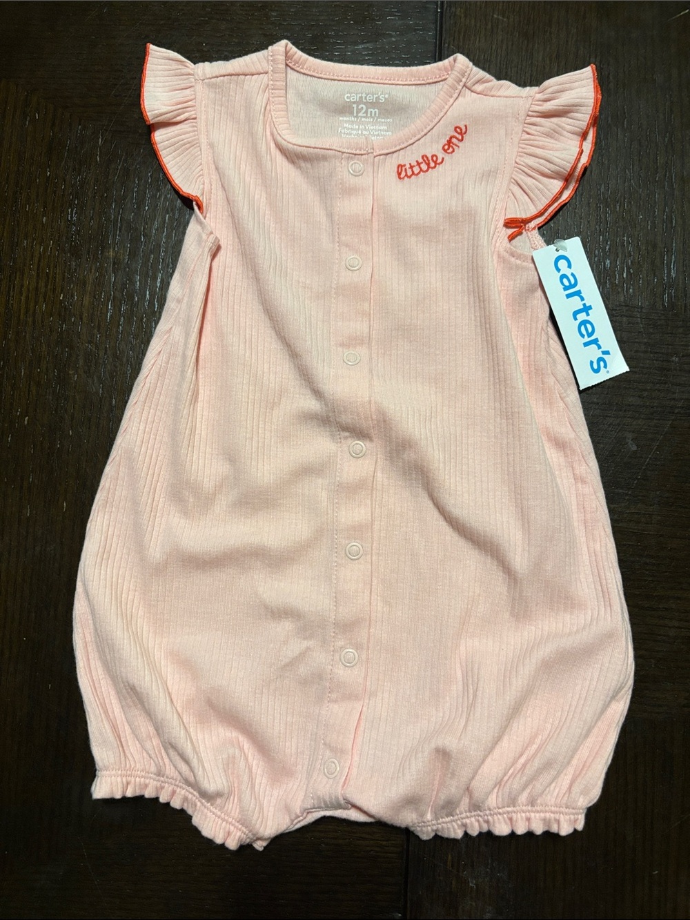 3 for $16! NWT Carter's Pink Flutter Sleeve Baby romper  with Coral Trim